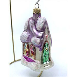 Vintage Christopher Radko Glass Ornament Midnight Mass Church 95 913 0 Lavender